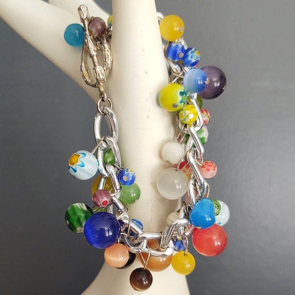 Multi color glass beaded bauble bracelet - Picture 3 of 8